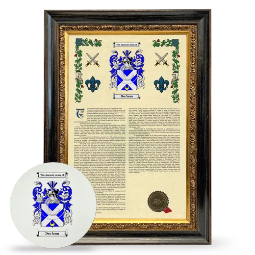 Des brun Framed Armorial History and Mouse Pad - Heirloom